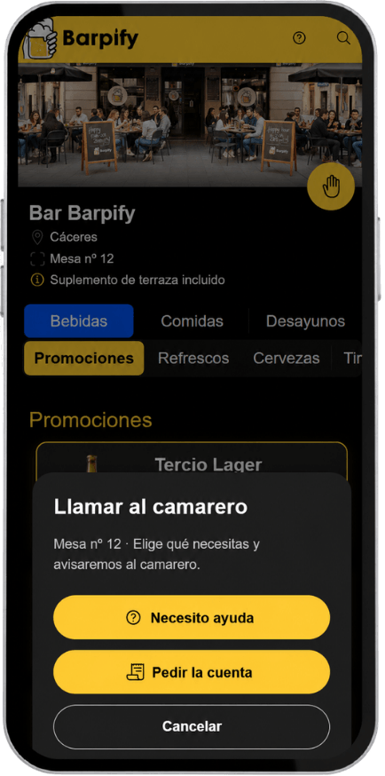 Llamar al camarero o pedir la cuenta